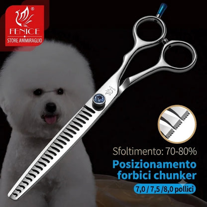 Forbici professionali da toelettatura per cani e gatti (18 cm / 19 cm / 20 cm) – Modello "Chunker" (dentatura larga) – Percentuale di sfoltimento 80%