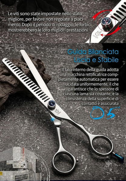 Forbici professionali da toelettatura per cani e gatti (18 cm / 19 cm / 20 cm) – Modello "Chunker" (dentatura larga) – Percentuale di sfoltimento 80%