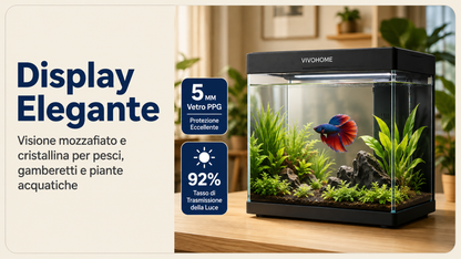 Acquario per gatti Intelligente  da 19/7.6 Litri con Controllo tramite APP, Kit di Avviamento per Acquario con Mangiatoia Automatica, Display della Temperatura, Luce LED RGB, Vasca Autopulente