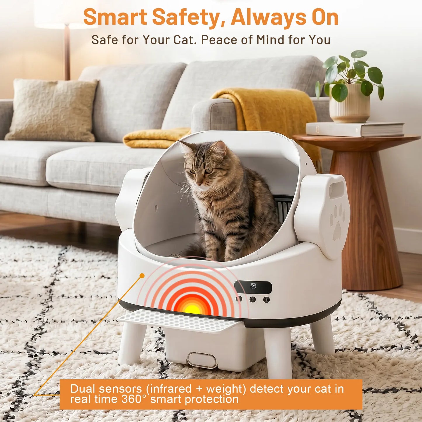 Linvivon Automatic Cat Litter Box App Control 2.4Ghz Wifi Safety Protection Large Capacity for Multiple Cats Safety Sensors Protection 21 × 17.5 × 24.1 In