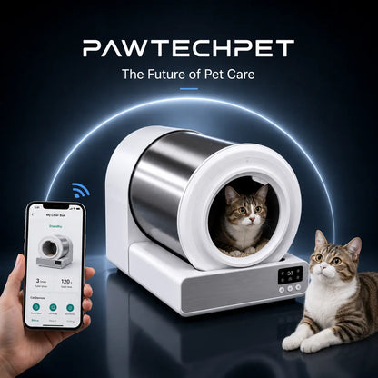 【 Self Cleaning Litter Box】Pawtech Stainless Steel Smart Low-Noise Auto-Cleaning Cat Litter Box (60L) - 2.4G Wifi App-Controlled, Equipped with Smart Sensors, Safety Protection, Easy Maintenance #Catlitterbox#Smartlitterbox#Petessentials#Catlovers Campin