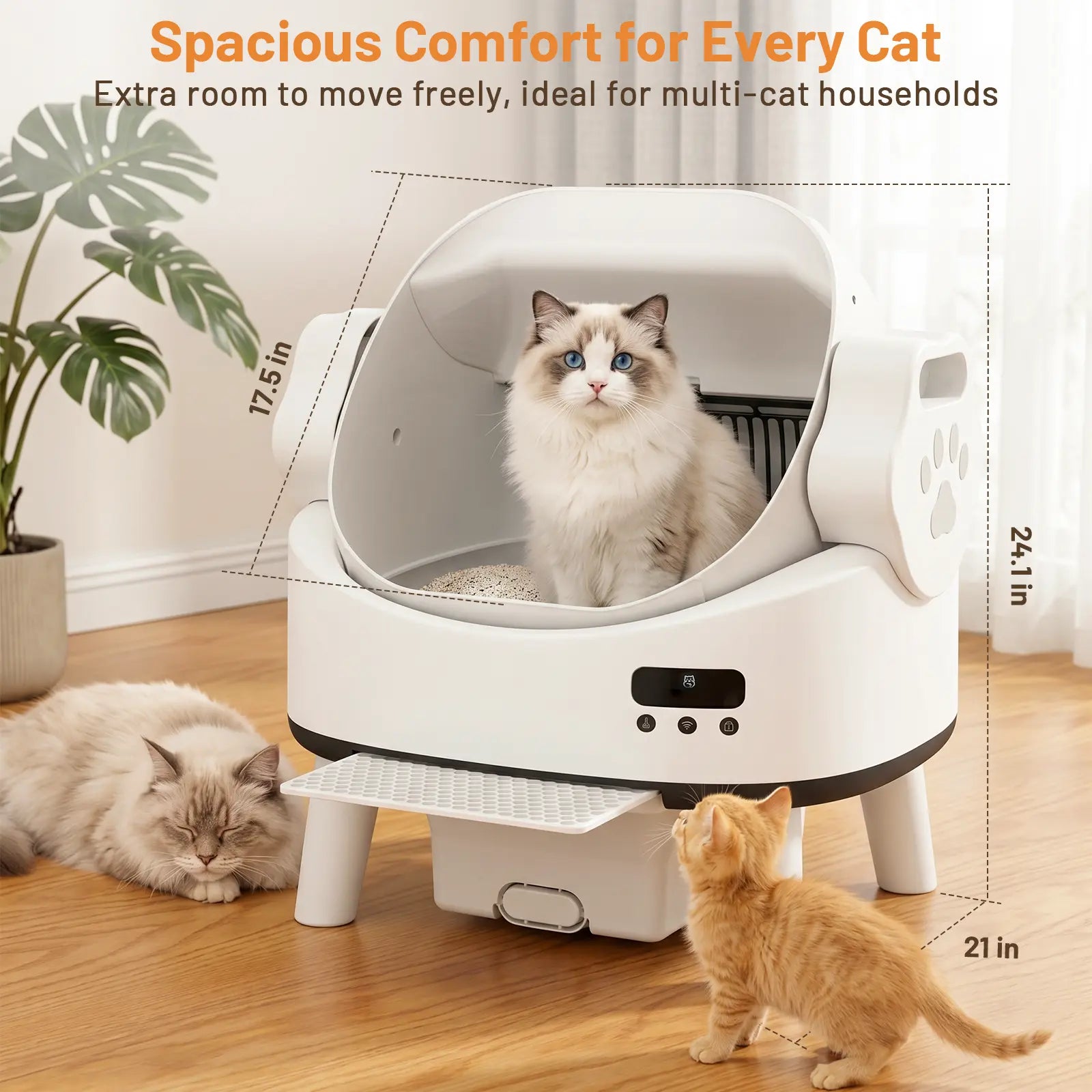 Linvivon Automatic Cat Litter Box App Control 2.4Ghz Wifi Safety Protection Large Capacity for Multiple Cats Safety Sensors Protection 21 × 17.5 × 24.1 In