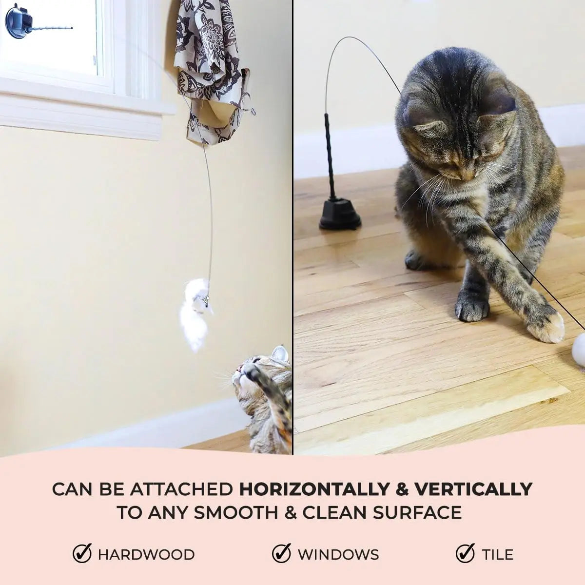 Interactive Bird Cat Toy with Suction Cup Base, Self-Play Feather Wand for Indoor Cats, 7 Replacement Birds with Bells