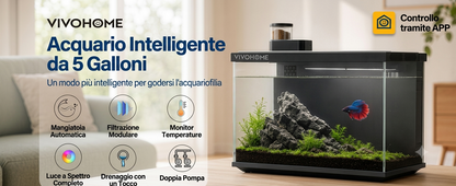 Acquario per gatti Intelligente  da 19/7.6 Litri con Controllo tramite APP, Kit di Avviamento per Acquario con Mangiatoia Automatica, Display della Temperatura, Luce LED RGB, Vasca Autopulente