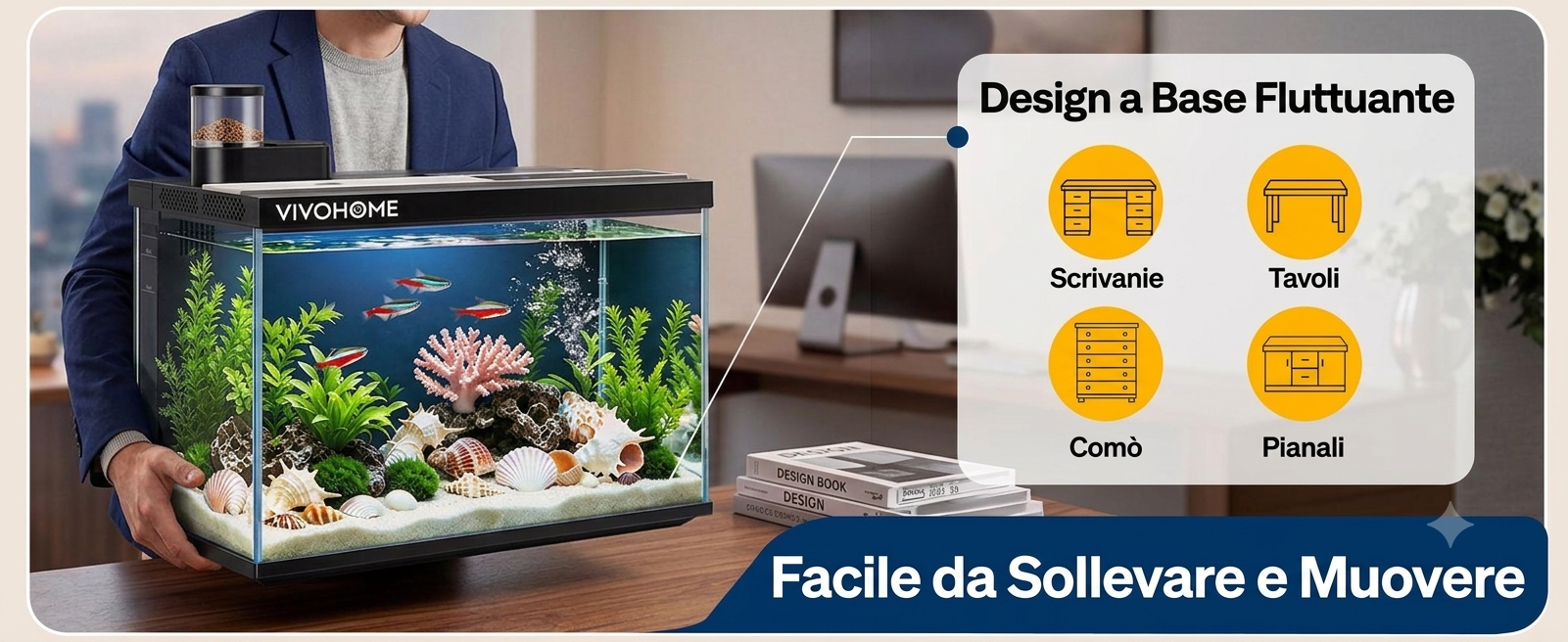 Acquario Intelligente  da 19/7.6 Litri con Controllo tramite APP, Kit di Avviamento per Acquario con Mangiatoia Automatica, Display della Temperatura, Luce LED RGB, Vasca Autopulente