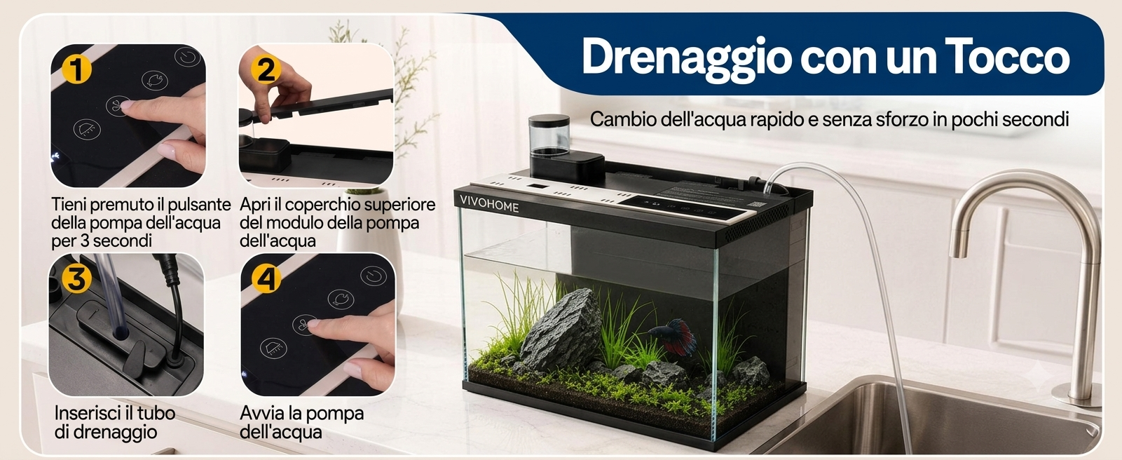 Acquario Intelligente  da 19/7.6 Litri con Controllo tramite APP, Kit di Avviamento per Acquario con Mangiatoia Automatica, Display della Temperatura, Luce LED RGB, Vasca Autopulente