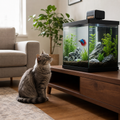 Acquario Intelligente  da 19/7.6 Litri con Controllo tramite APP, Kit di Avviamento per Acquario con Mangiatoia Automatica, Display della Temperatura, Luce LED RGB, Vasca Autopulente