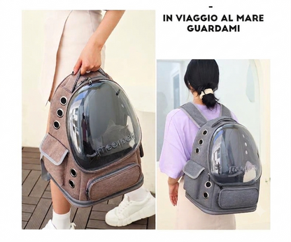 Zaino Trasportino per Animali Domestici a Capsula Spaziale – Traspirante in Rete con Oblò Trasparente, Portatile per Gatti e Cani Piccoli per Viaggi, Trekking e Uso Giornaliero