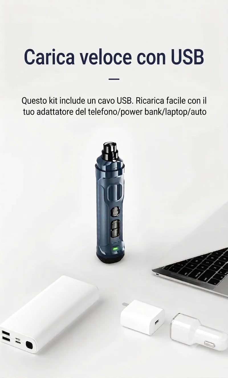 Lima elettrica per unghie di cani con doppia luce LED (8000-10000 giri/min) – Potente rifinitore per cani, gatti e piccoli animali