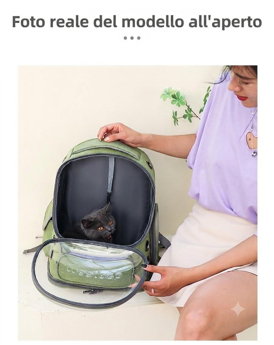 Zaino Trasportino per Animali Domestici a Capsula Spaziale – Traspirante in Rete con Oblò Trasparente, Portatile per Gatti e Cani Piccoli per Viaggi, Trekking e Uso Giornaliero