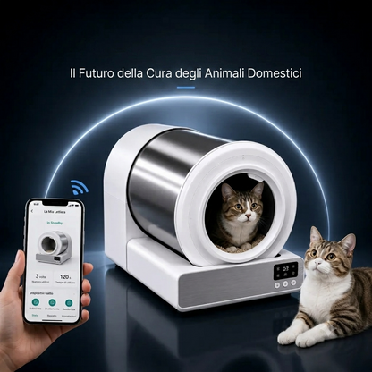 Lettiera Automatica Autopulente in Acciaio Inox (60L) con Controllo App Wi-Fi 2.4G, Sensori Smart e Sistema di Sicurezza Silenzioso