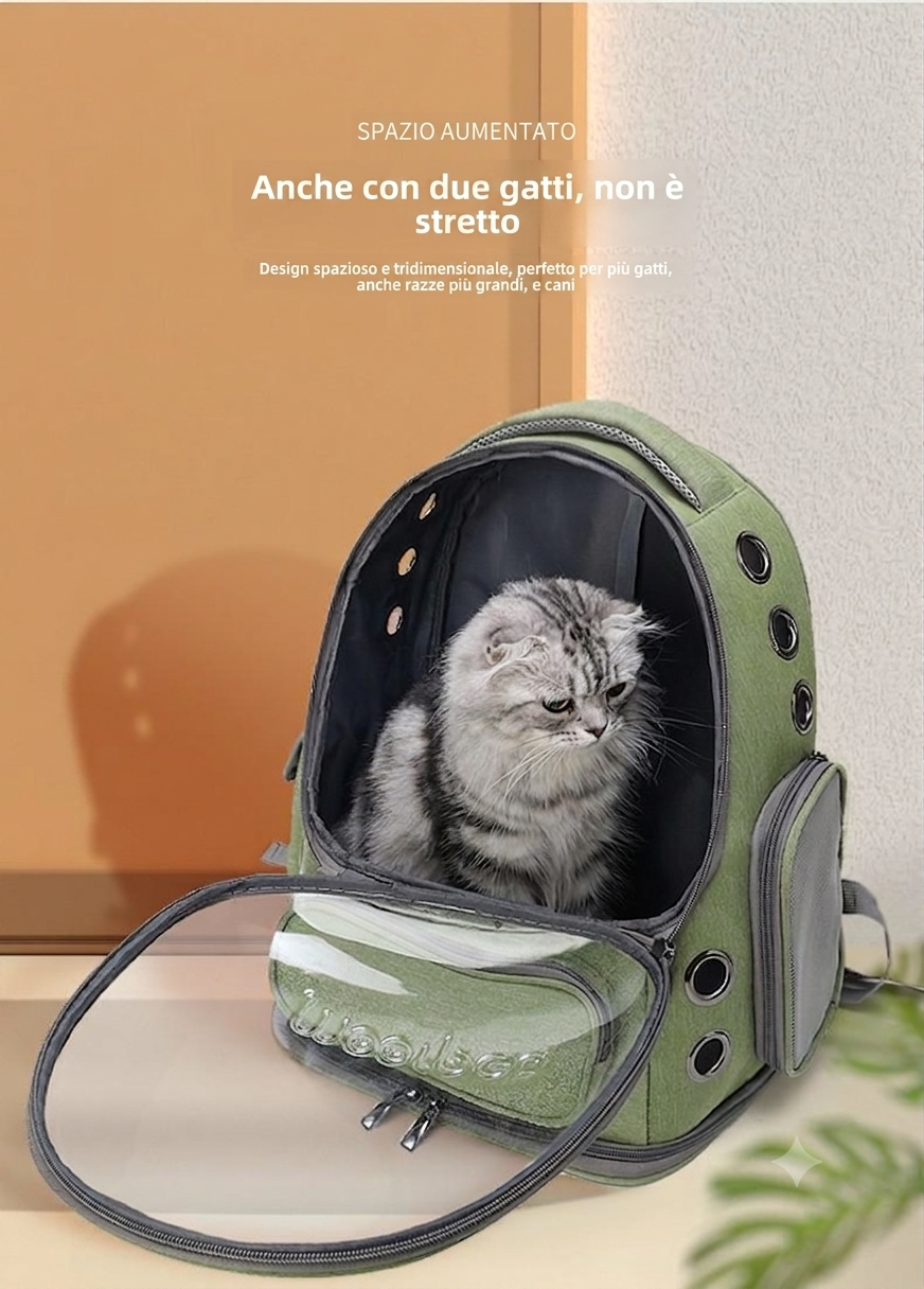 Zaino Trasportino per Animali Domestici a Capsula Spaziale – Traspirante in Rete con Oblò Trasparente, Portatile per Gatti e Cani Piccoli per Viaggi, Trekking e Uso Giornaliero