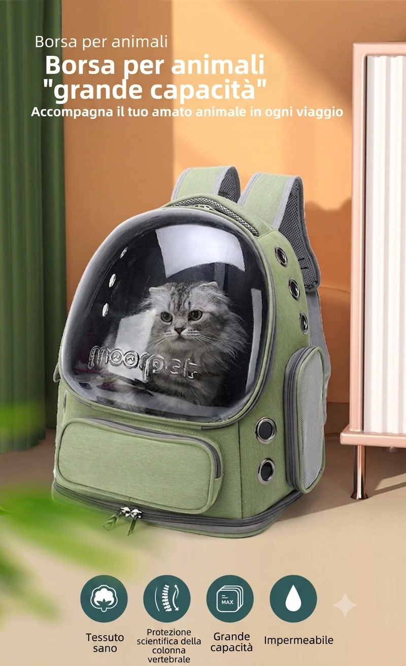 Zaino Trasportino per Animali Domestici a Capsula Spaziale – Traspirante in Rete con Oblò Trasparente, Portatile per Gatti e Cani Piccoli per Viaggi, Trekking e Uso Giornaliero