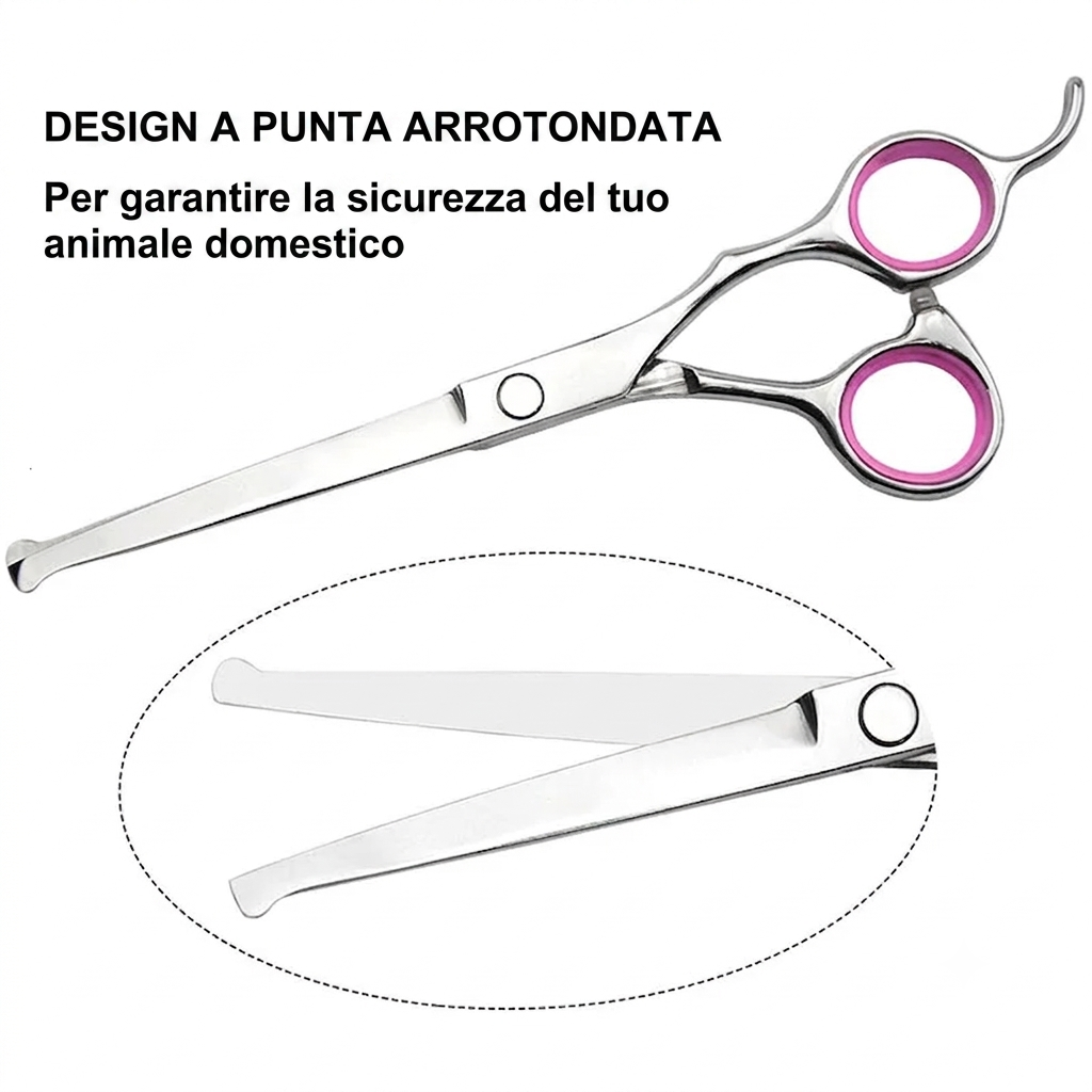 Forbici per animali domestici in acciaio inossidabile sicure per la toelettatura dei cani, punte arrotondate e comode, kit di forbici curve per cani, strumenti regalo, pettine