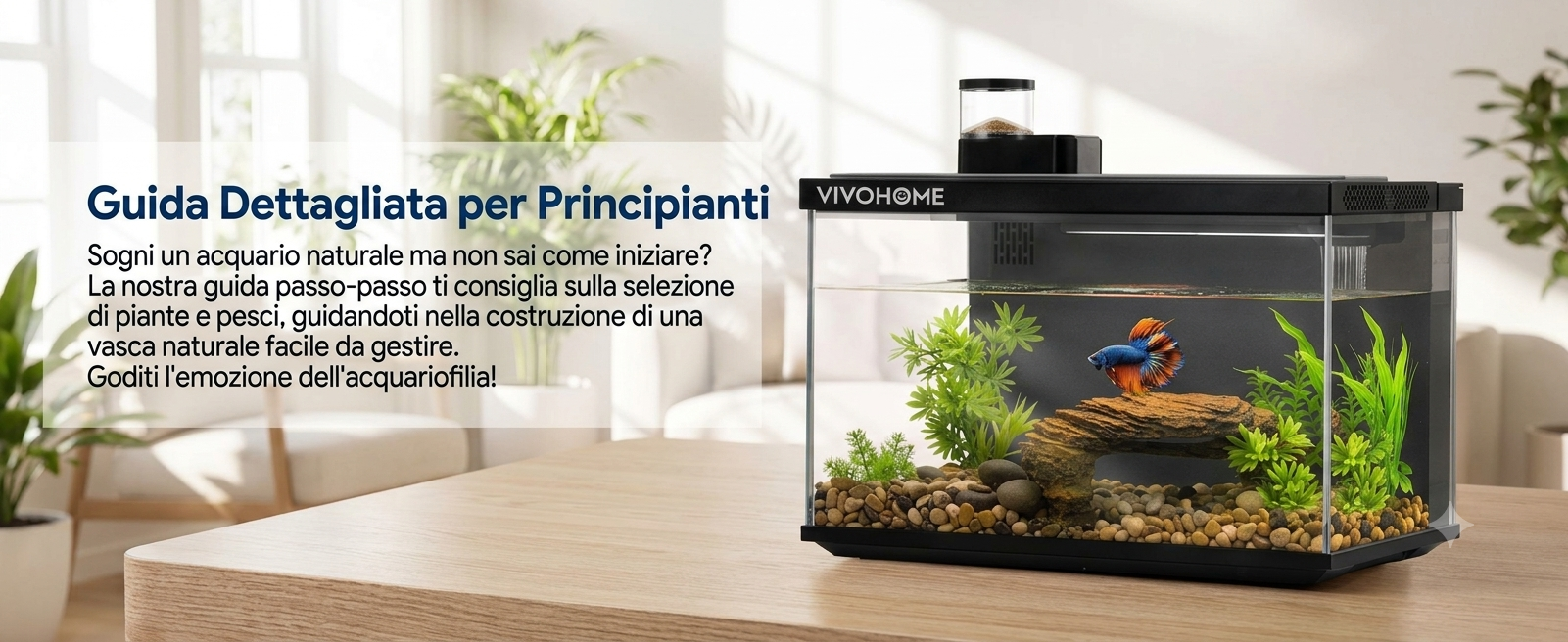 Acquario Intelligente  da 19/7.6 Litri con Controllo tramite APP, Kit di Avviamento per Acquario con Mangiatoia Automatica, Display della Temperatura, Luce LED RGB, Vasca Autopulente