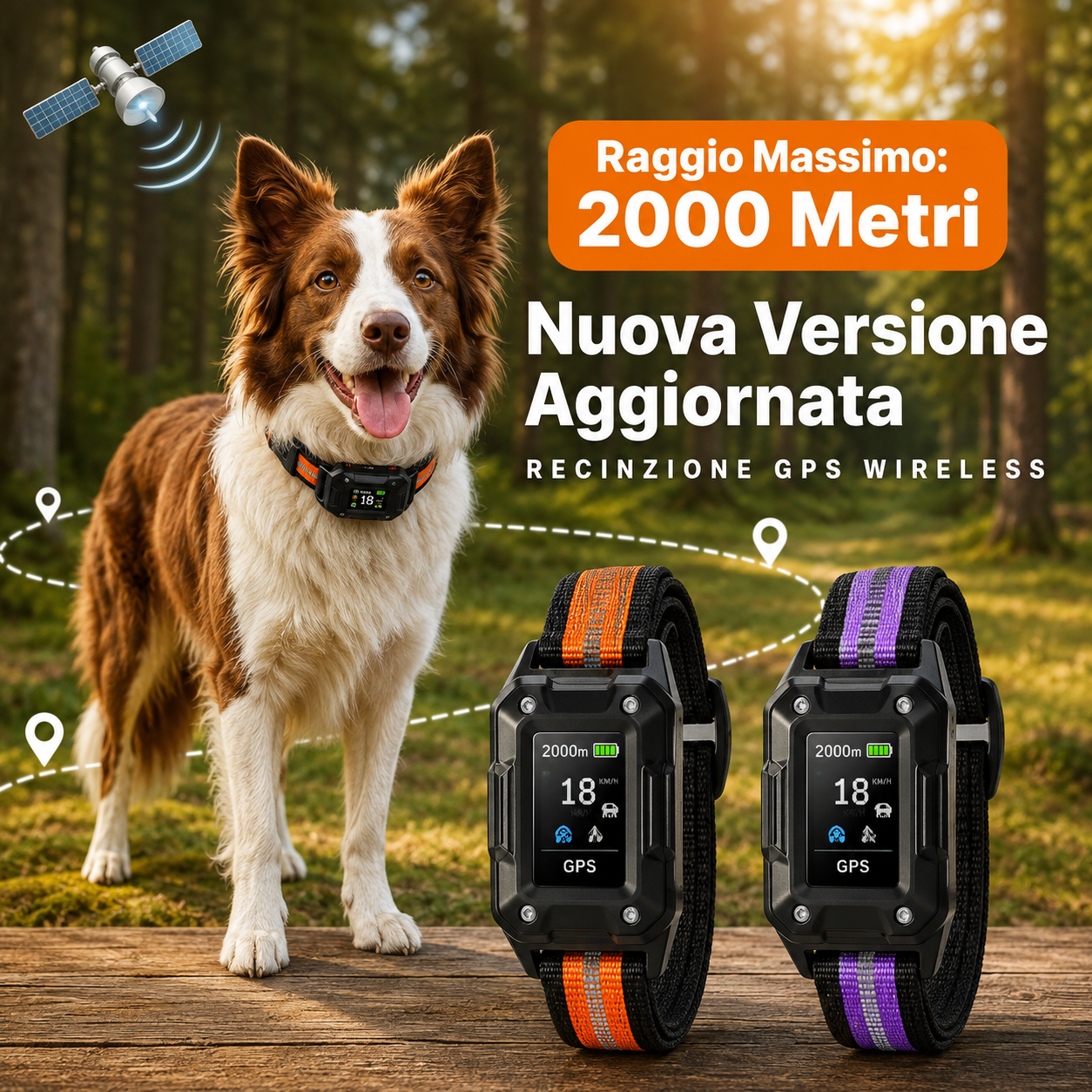 Collare GPS per tracciamento/ Recinzione GPS Wireless , Collare  IP67 con Avviso di Sicurezza a Vibrazione e Stimolazione Statica, , Senza Fili per Esterni