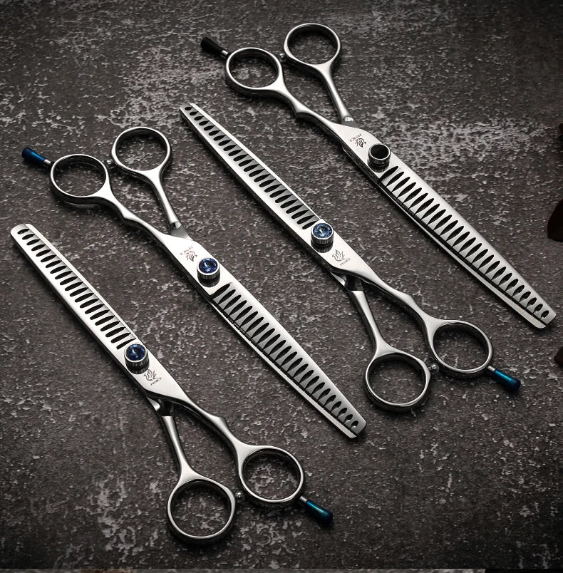 Forbici professionali da toelettatura per cani e gatti (18 cm / 19 cm / 20 cm) – Modello "Chunker" (dentatura larga) – Percentuale di sfoltimento 80%