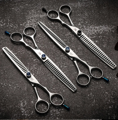 Forbici professionali da toelettatura per cani e gatti (18 cm / 19 cm / 20 cm) – Modello "Chunker" (dentatura larga) – Percentuale di sfoltimento 80%