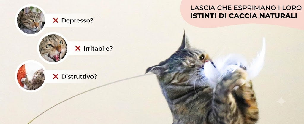 Gioco Interattivo per Gatti da Interno con Uccellino e Base a Ventosa – Bacchetta con Piume per Gioco Solitario, 7 Ricambi di Uccellini con Campanellini Integrati