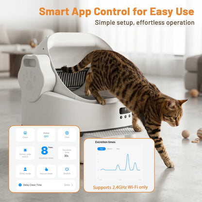 Linvivon Automatic Cat Litter Box App Control 2.4Ghz Wifi Safety Protection Large Capacity for Multiple Cats Safety Sensors Protection 21 × 17.5 × 24.1 In