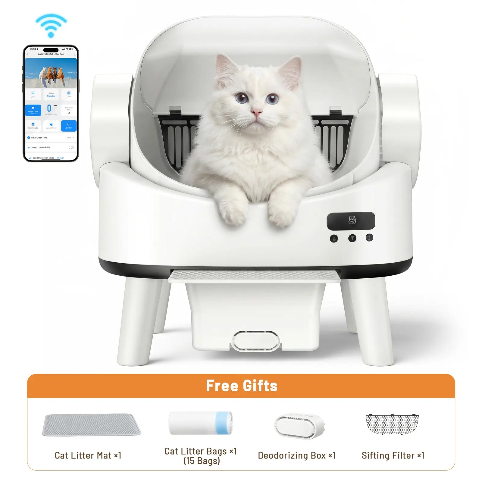 Linvivon Automatic Cat Litter Box App Control 2.4Ghz Wifi Safety Protection Large Capacity for Multiple Cats Safety Sensors Protection 21 × 17.5 × 24.1 In
