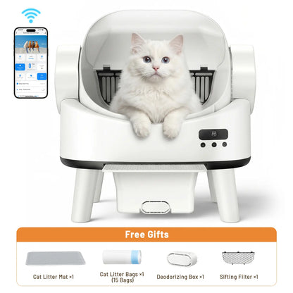 Linvivon Automatic Cat Litter Box App Control 2.4Ghz Wifi Safety Protection Large Capacity for Multiple Cats Safety Sensors Protection 21 × 17.5 × 24.1 In