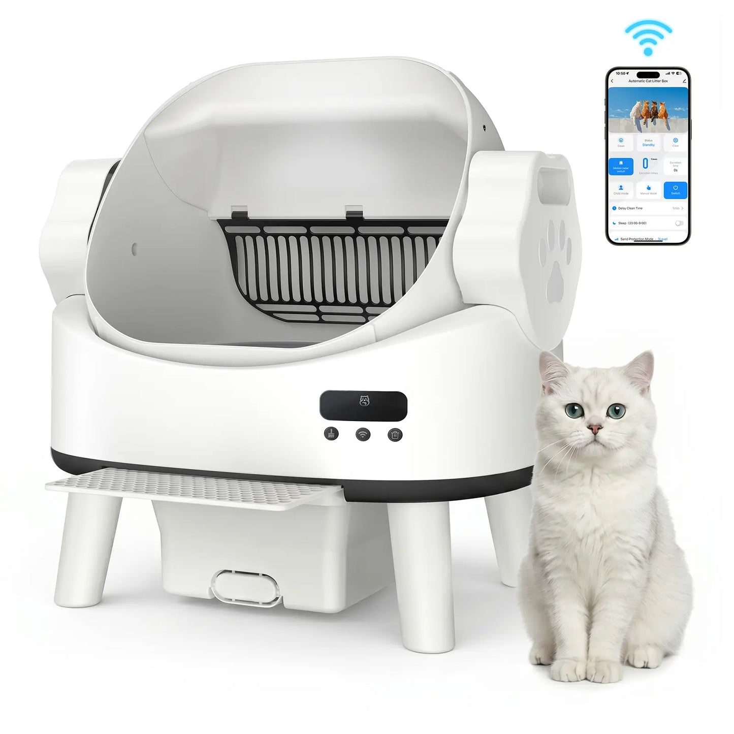 Linvivon Automatic Cat Litter Box App Control 2.4Ghz Wifi Safety Protection Large Capacity for Multiple Cats Safety Sensors Protection 21 × 17.5 × 24.1 In