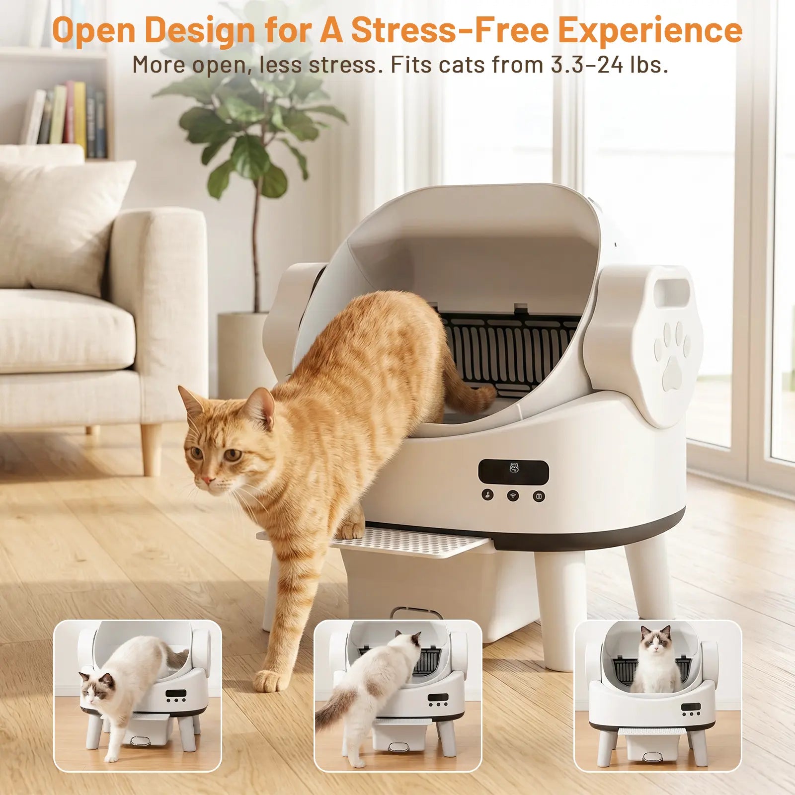 Linvivon Automatic Cat Litter Box App Control 2.4Ghz Wifi Safety Protection Large Capacity for Multiple Cats Safety Sensors Protection 21 × 17.5 × 24.1 In