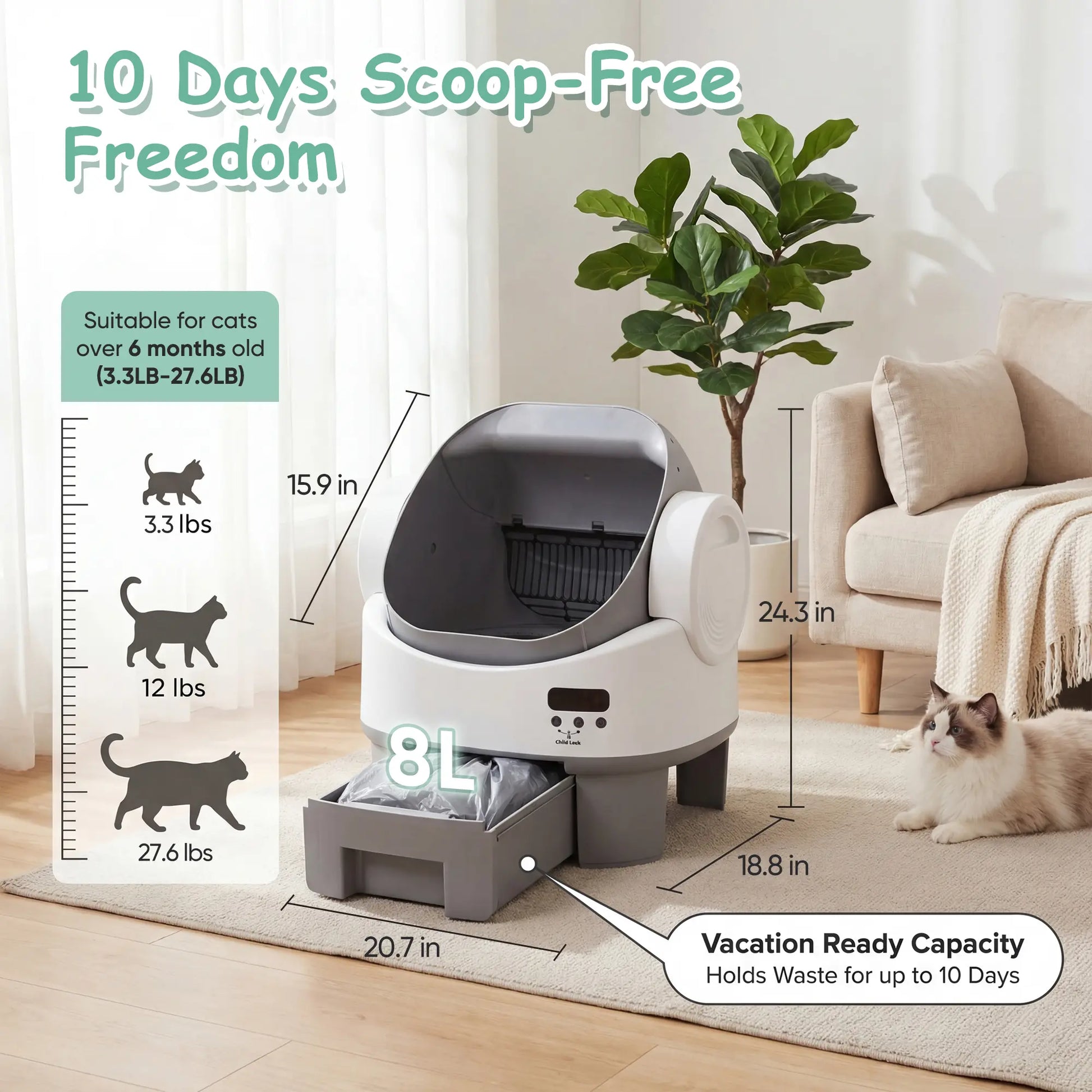 Warcat Next-Gen Automatic Open-Top Cat Litter Box - Simplified Self-Cleaning Model with 360° Safety Protection, Reliable Sensors, 8 L Capacity, App-Free Design for Seniors #Tiktokshopsummersale #Summersale, Automatic Litter Boxes, Self Cleaning Litter Box