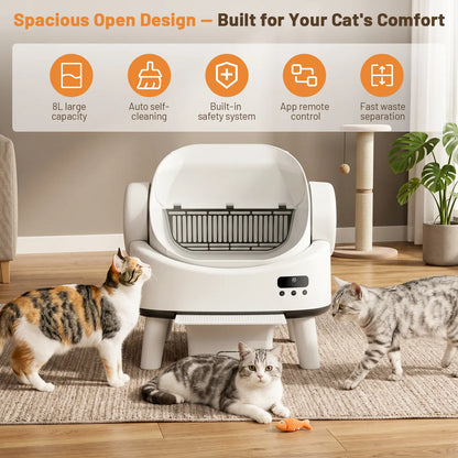 Linvivon Automatic Cat Litter Box App Control 2.4Ghz Wifi Safety Protection Large Capacity for Multiple Cats Safety Sensors Protection 21 × 17.5 × 24.1 In