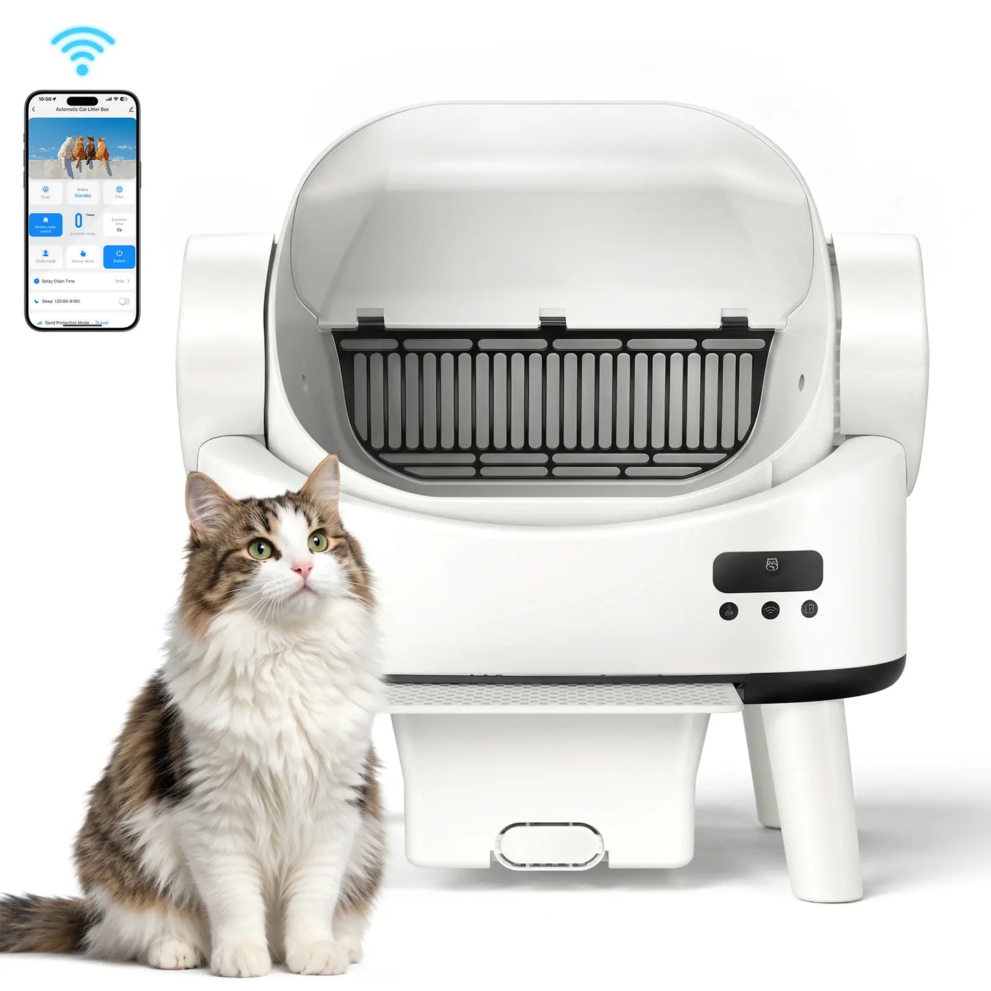 Linvivon Automatic Cat Litter Box App Control 2.4Ghz Wifi Safety Protection Large Capacity for Multiple Cats Safety Sensors Protection 21 × 17.5 × 24.1 In