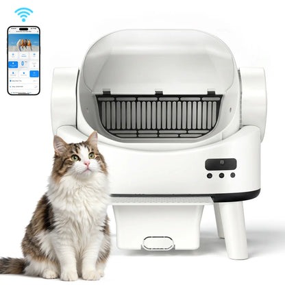 Linvivon Automatic Cat Litter Box App Control 2.4Ghz Wifi Safety Protection Large Capacity for Multiple Cats Safety Sensors Protection 21 × 17.5 × 24.1 In